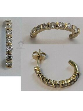 Single Solid 14k Yellow Gold 0.48ttcw Diamond 3/4" J Hoop Earring